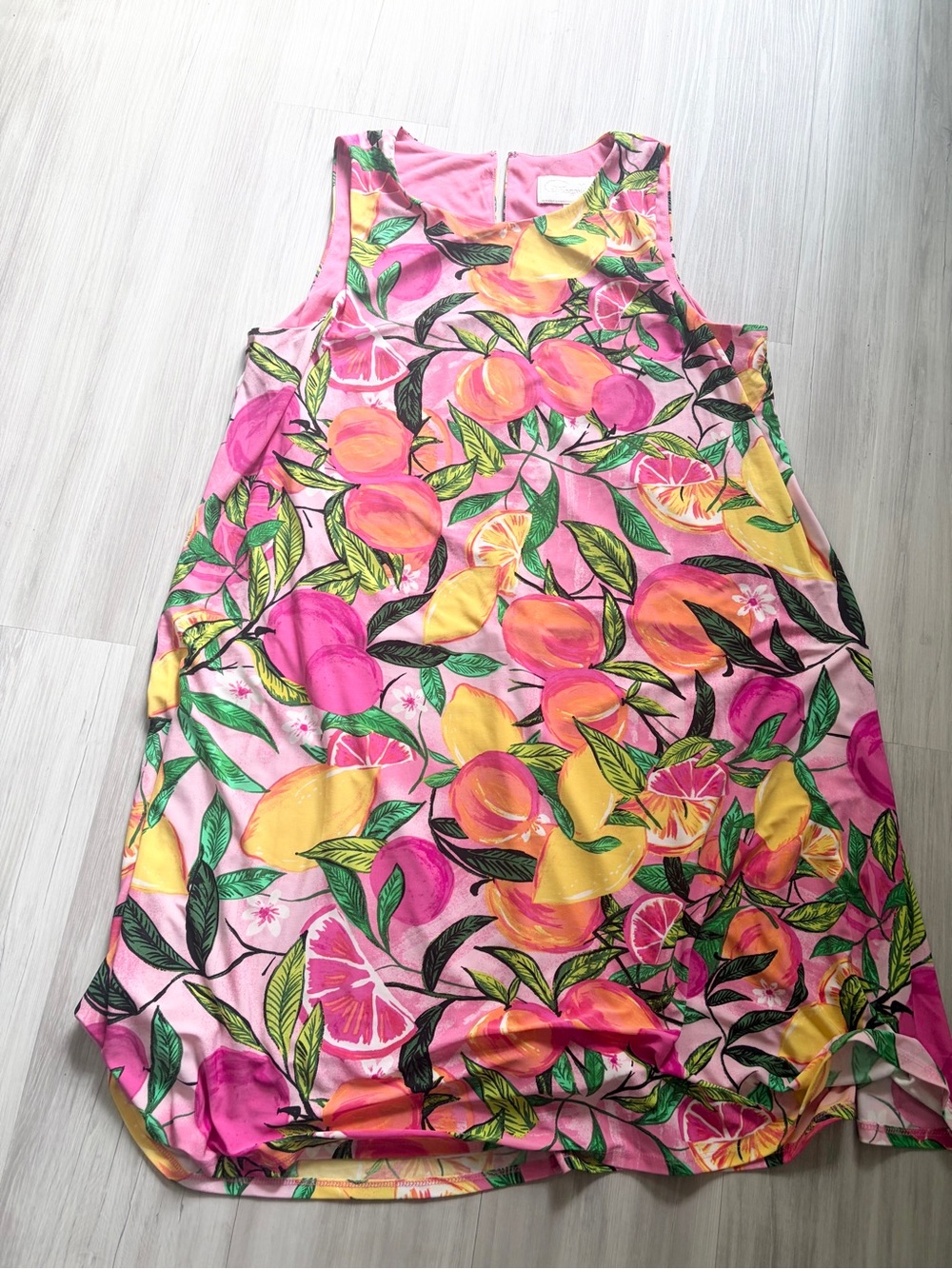 Cappagallo Pink Sleeveless Tropical Fruit Print Casual Dress